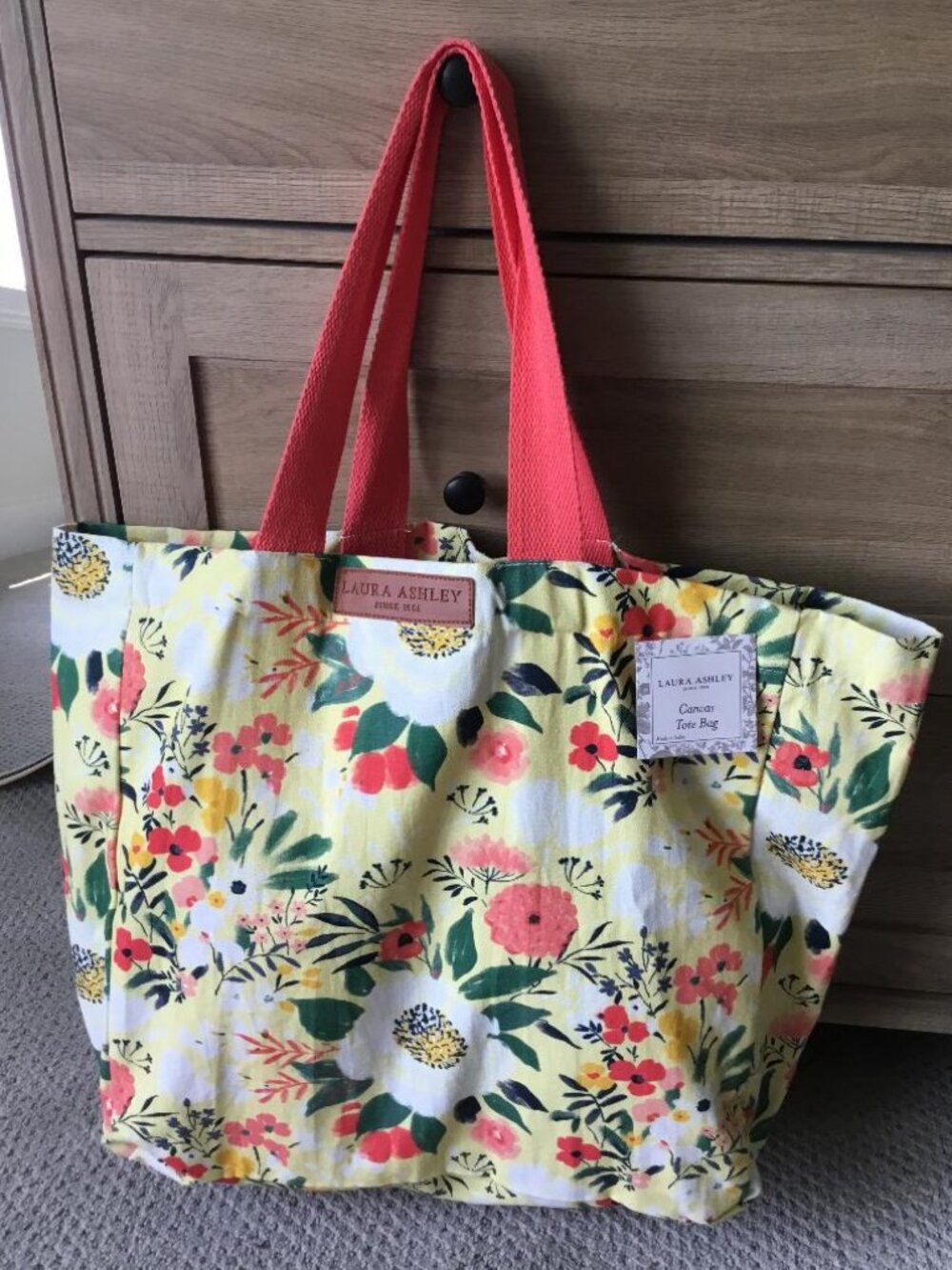 Laura Ashley Large Canvas Tote Bag in Multi-Colors Yellow, Green, Orange NWT